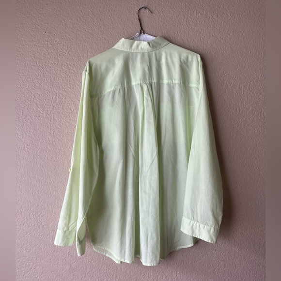 Chicos 3 100% Cotton Light Green Half Button Half Hidden Button Down Long Sleeve - Picture 8 of 11